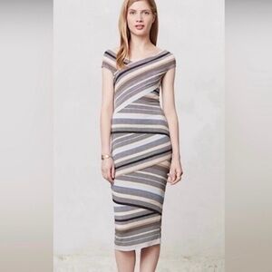 Bailey 44 Striped Midi Dress in Gray and Brown